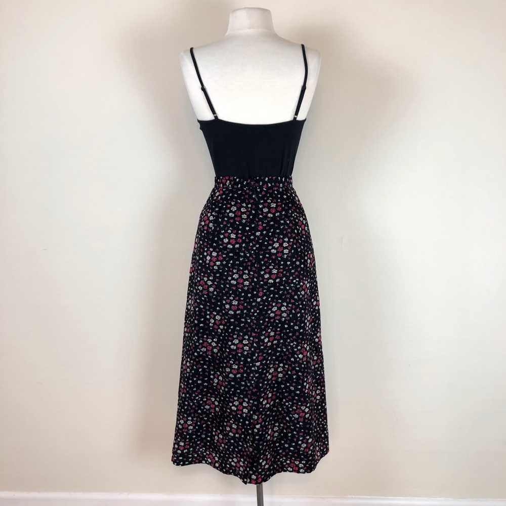vintage‎ 90s criss cross textured corduroy skirt black ditsy floral a line midi - Picture 7 of 12